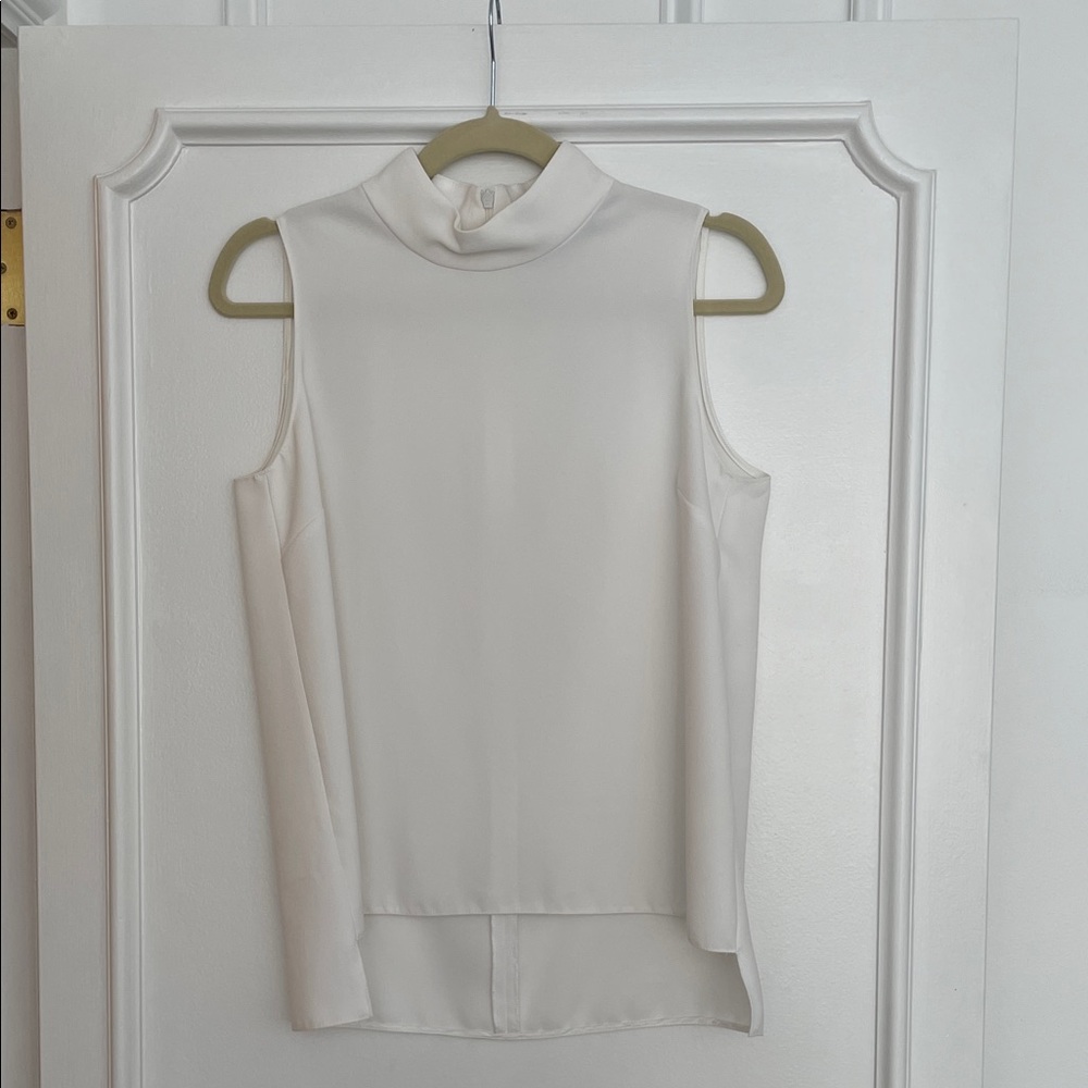 Zara White Sleeveless Mock Neck Blouse